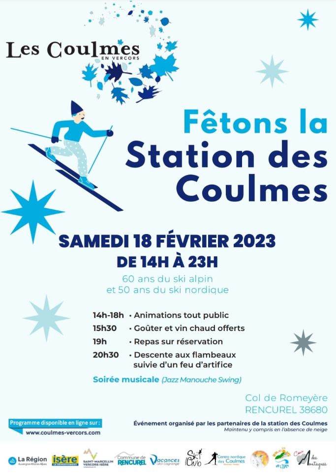 Anniversaire de la station des Coulmes c'est ce samedi 18 février 2023 ! Venez fêter les 60 ans du ski alpin ainsi que les 50 ans du ski nordique.